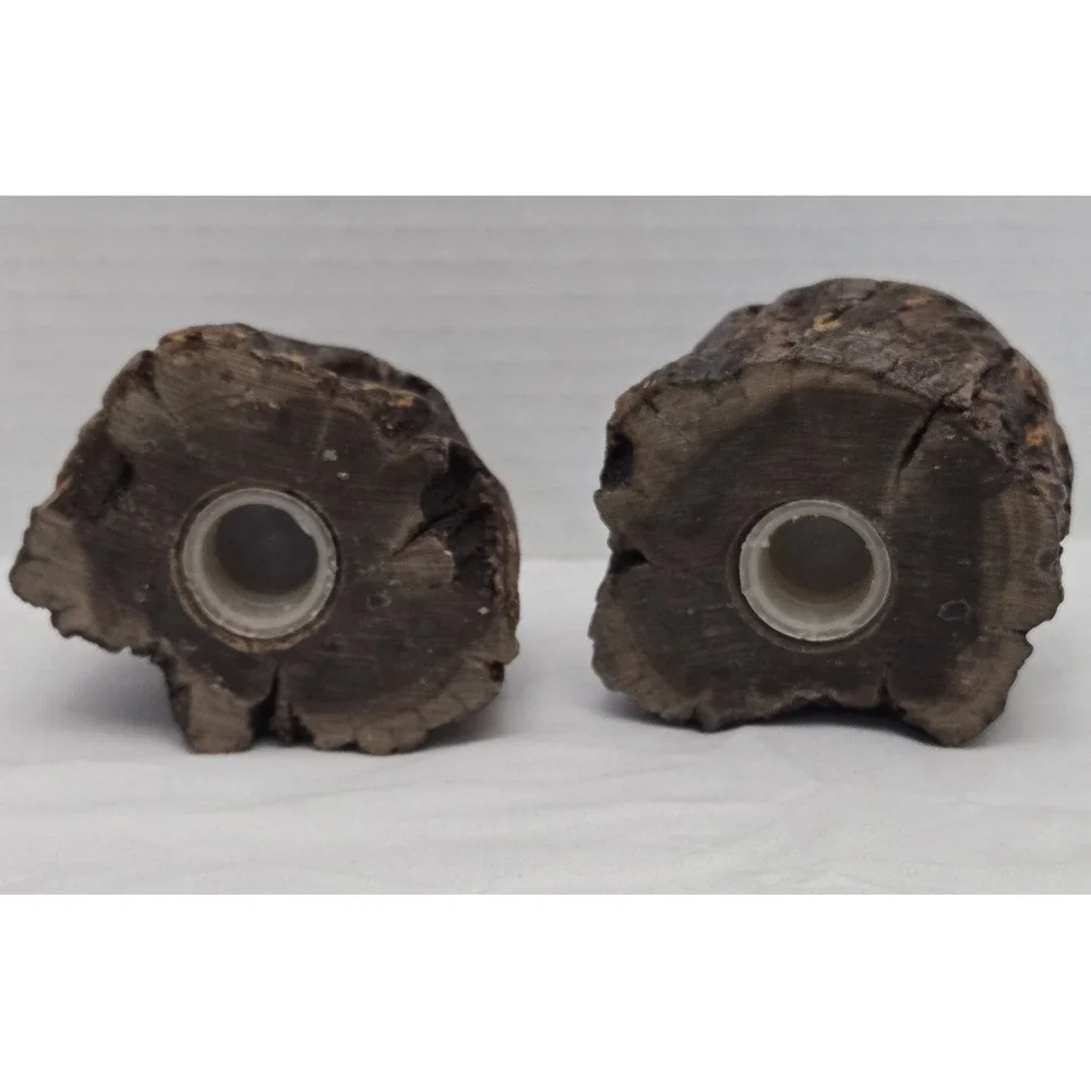 Vtg Handcrafted MCM California Redwood Tree Bark Live-Edge Salt/Pepper Shakers